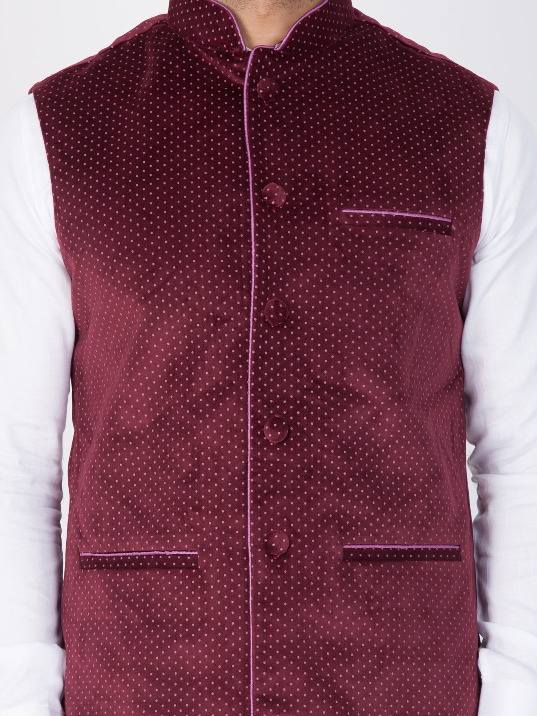 Men's Maroon Velvet Ethnic Jacket - view 3