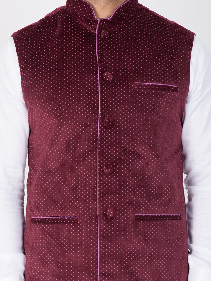 Men's Maroon Velvet Ethnic Jacket - view 3