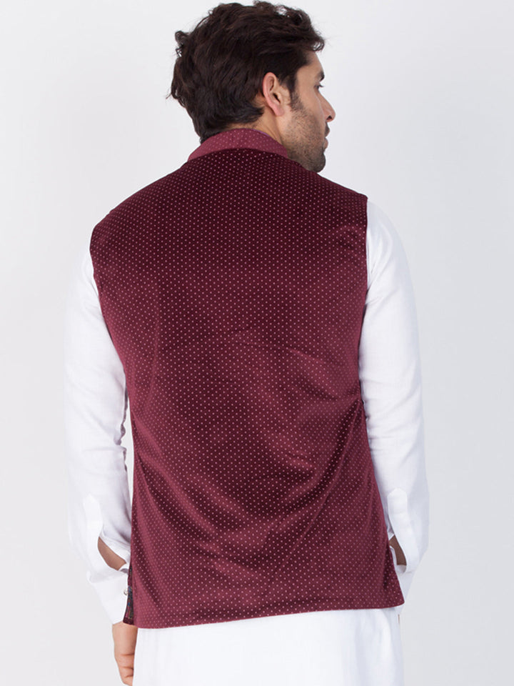 Men's Maroon Velvet Ethnic Jacket - view 4