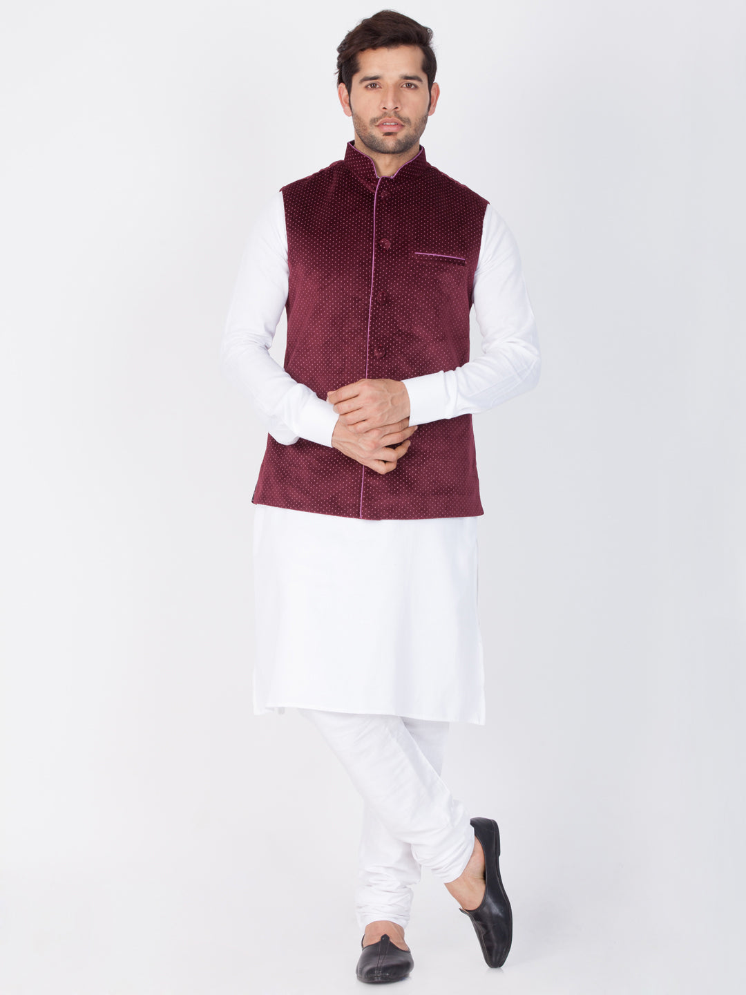 Men's Maroon Velvet Ethnic Jacket - view 5