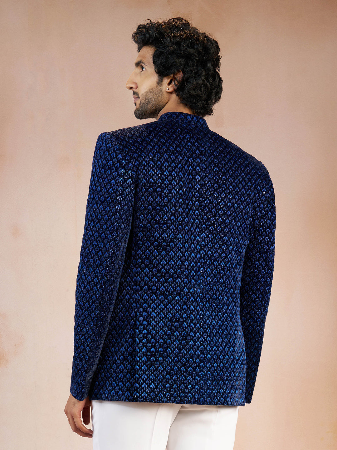 Men's Blue Velvet Thread Embroidered Ethnic Motif Jodhpuri - view 3