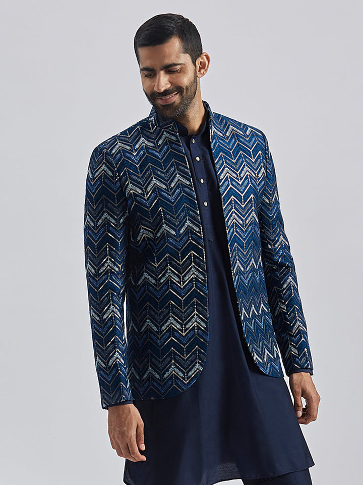 Men's Blue Silk Blend Jodhpuri - view 3