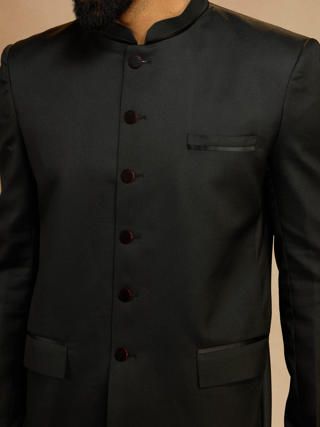 Men's Black Jute Solid Slim Fit Full Sleeve Jodhpuri - view 2