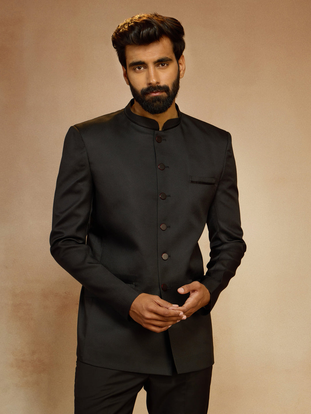 Men's Black Jute Solid Slim Fit Full Sleeve Jodhpuri - view 4