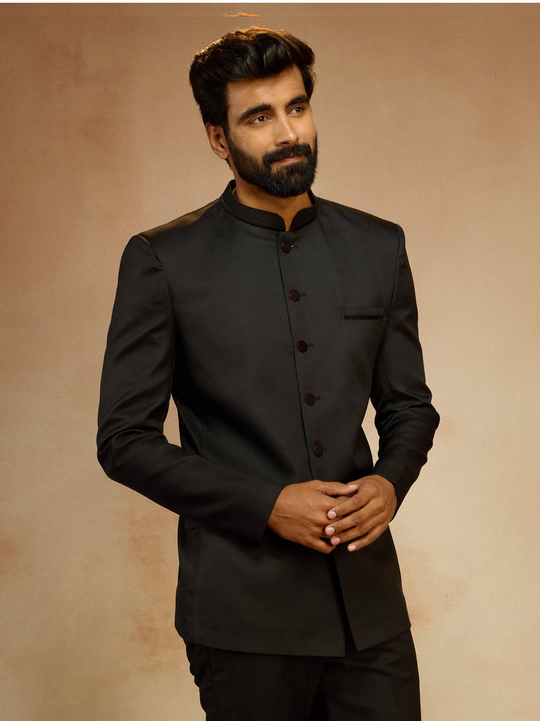 Men's Black Jute Solid Slim Fit Full Sleeve Jodhpuri - view 3