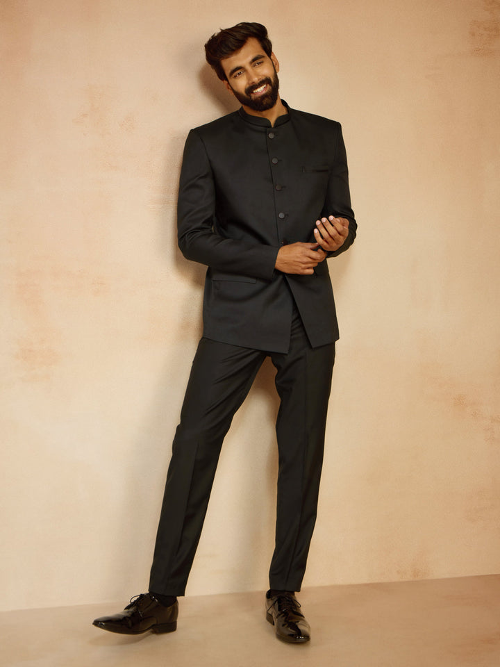 Men's Black Jute Solid Slim Fit Full Sleeve Jodhpuri - view 6