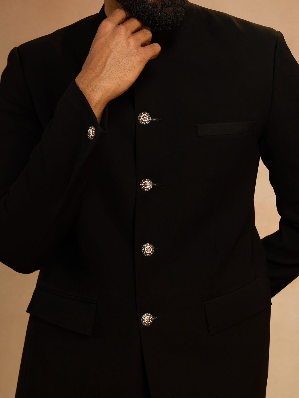 Men's Black Solid Imported Suiting Jodhpuri Suit - view 2