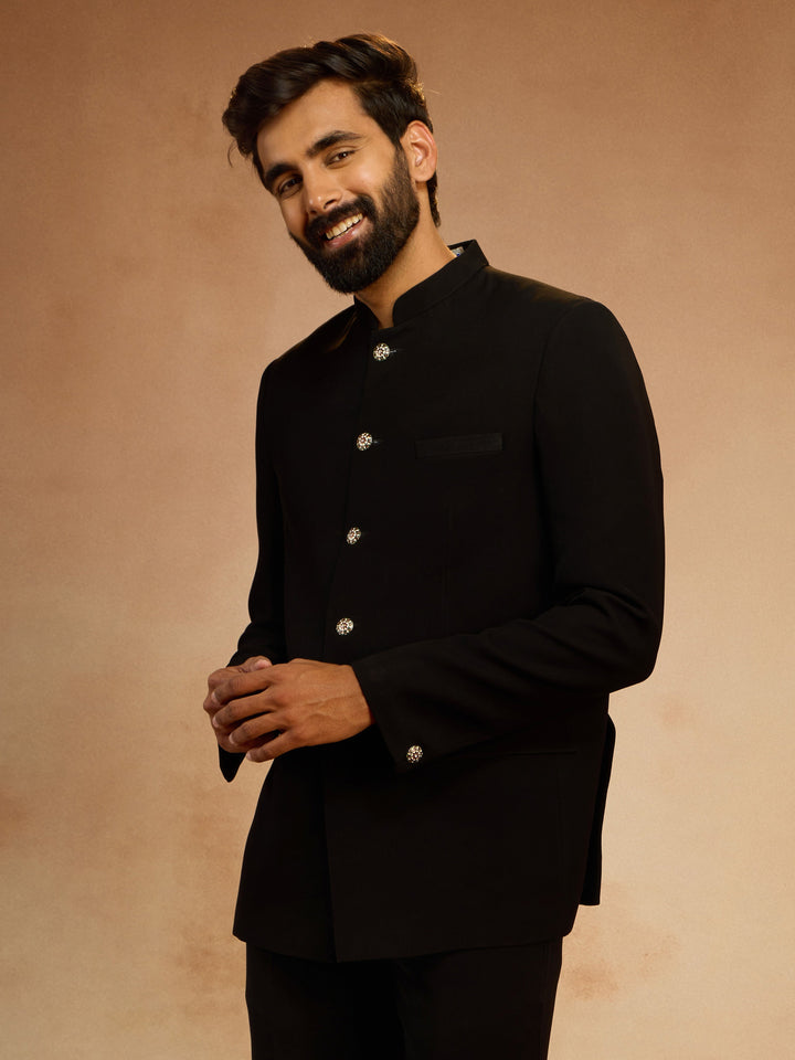 Men's Black Solid Imported Suiting Jodhpuri Suit - view 4