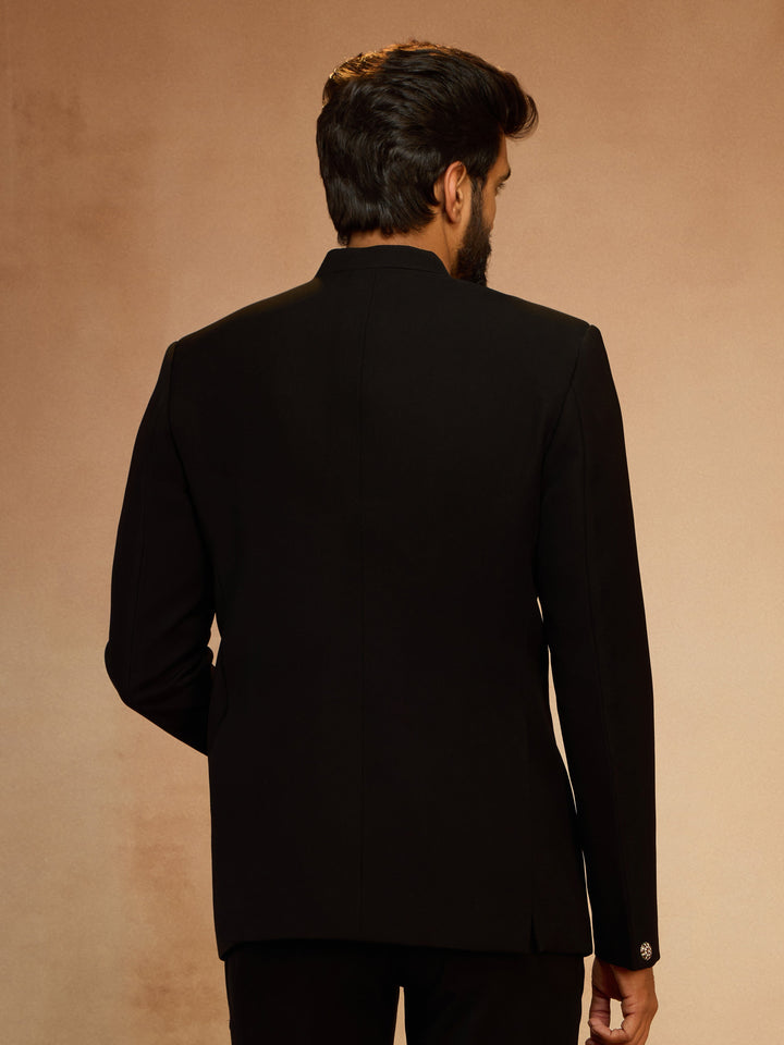 Men's Black Solid Imported Suiting Jodhpuri Suit - view 5