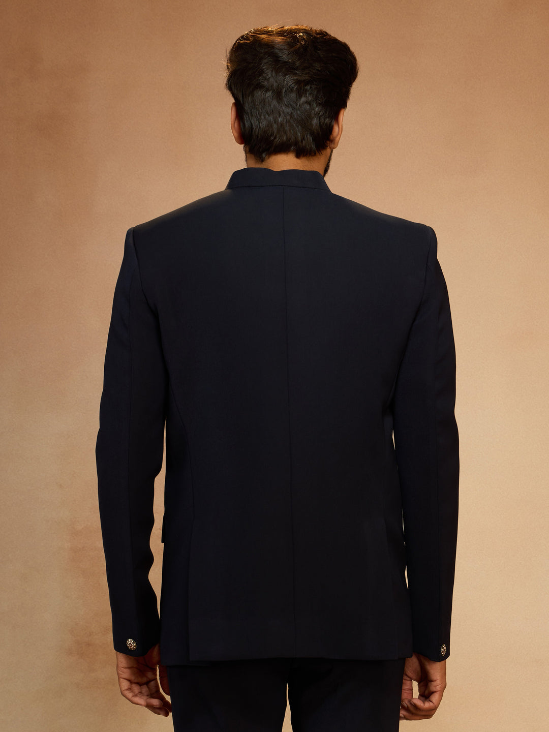 Men's Navy Blue Solid Imported Suiting Jodhpuri Suit - view 5