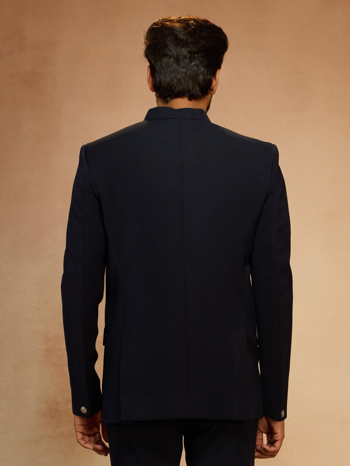 Men's Navy Blue Solid Imported Suiting Jodhpuri Suit - view 5