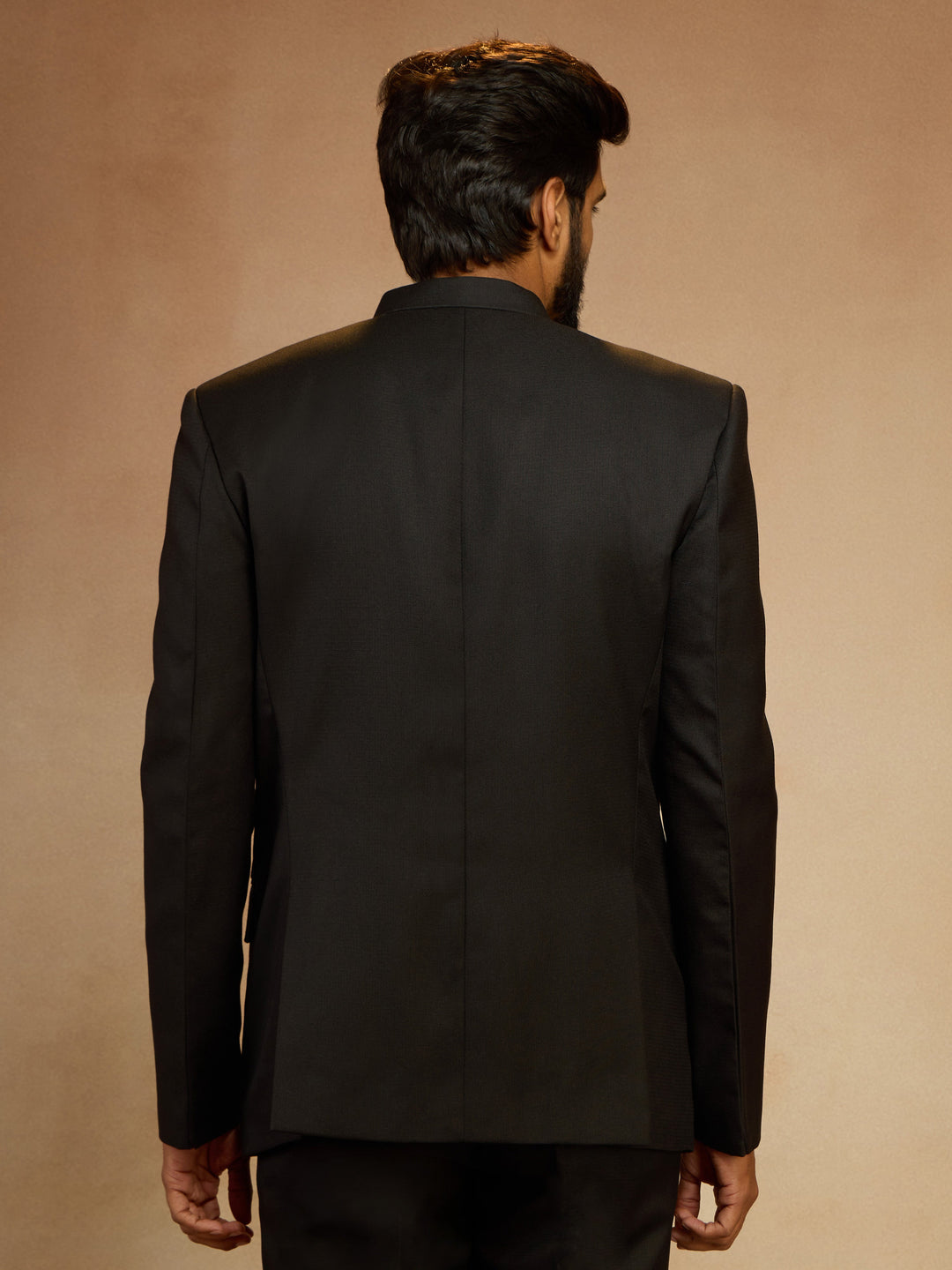 Men's Black Solid Jodhpuri Suit with Brooch Detail in Imported Suiting Lycra - view 5