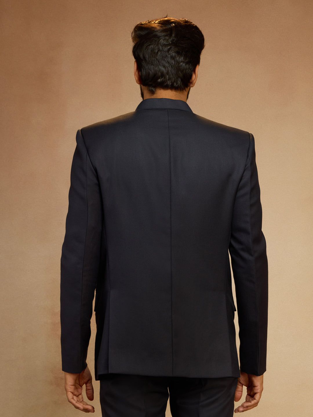 Men's Navy Blue Solid Jodhpuri Suit with Brooch Detail in Imported Suiting Lycra - view 5