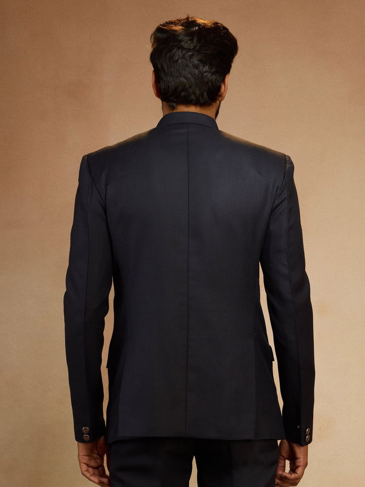 Men's Navy Blue Zardozi Sequin Embroidered Imported Suiting Lycra Jodhpuri - view 5