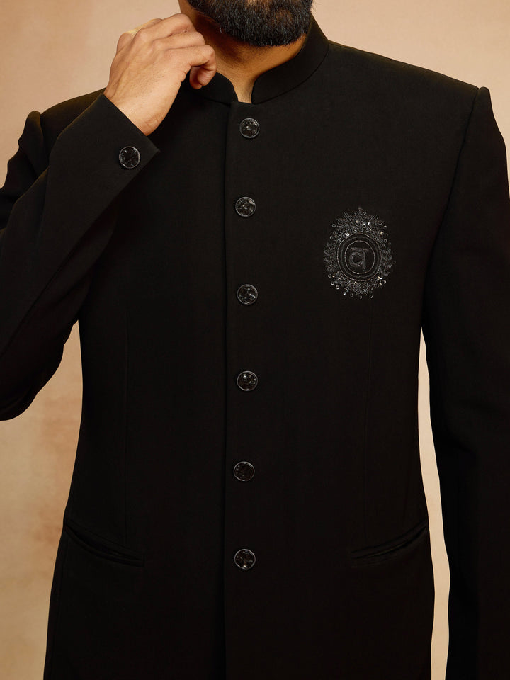 Men's Black Silk Bead Embroidered Ethnic Motif Full Sleeve Jodhpuri Jacket - view 2