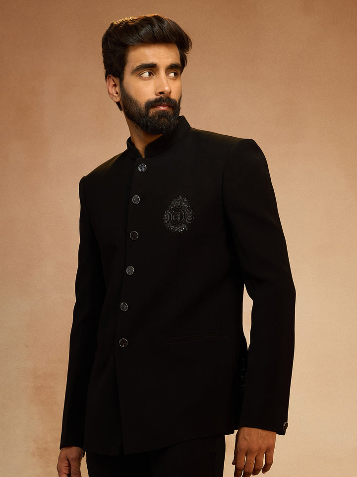 Men's Black Silk Bead Embroidered Ethnic Motif Full Sleeve Jodhpuri Jacket - view 3
