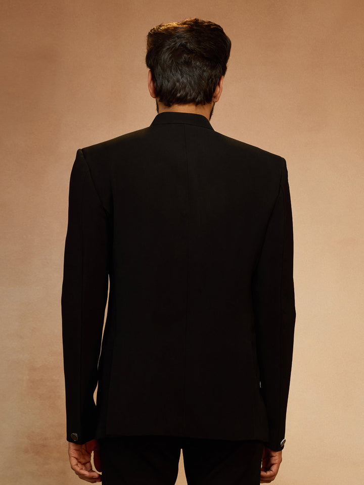 Men's Black Silk Bead Embroidered Ethnic Motif Full Sleeve Jodhpuri Jacket - view 4