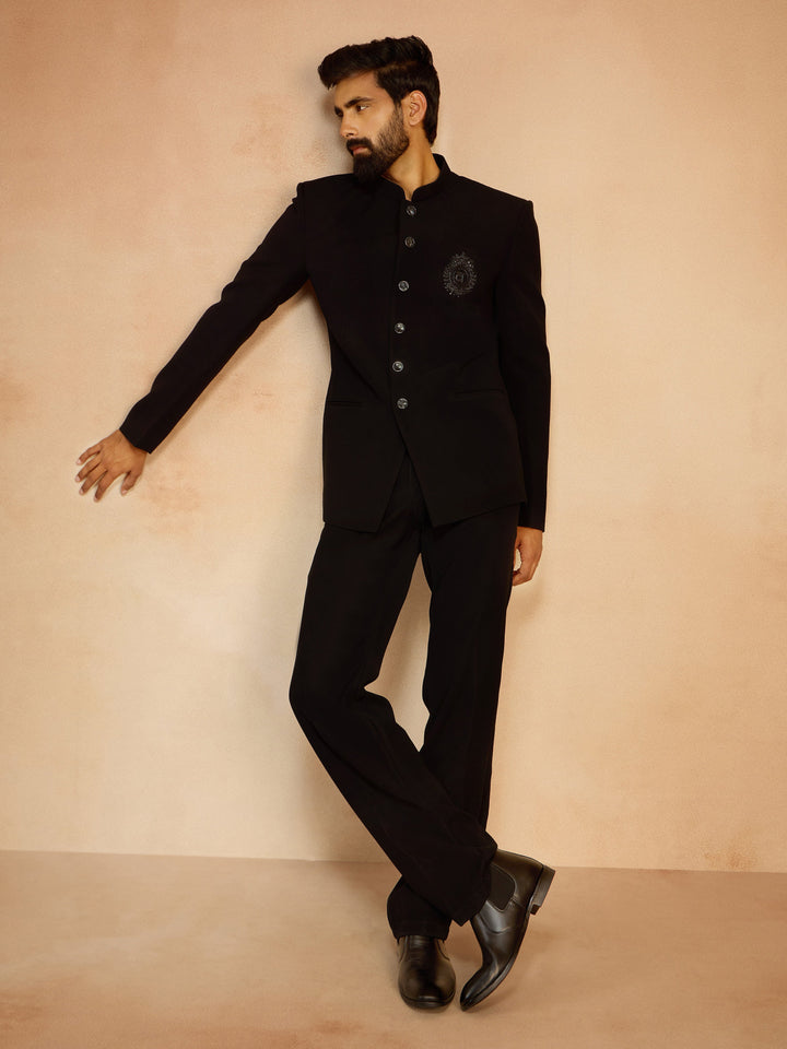 Men's Black Silk Bead Embroidered Ethnic Motif Full Sleeve Jodhpuri Jacket - view 5