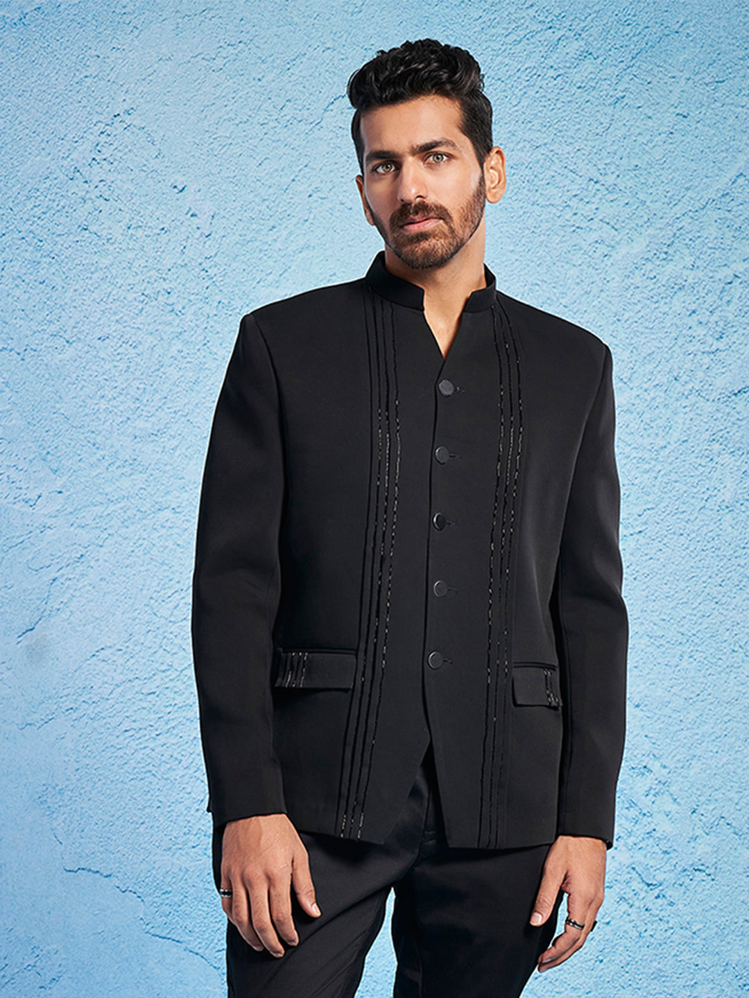 Men's Black Imported Suiting Sherwani Only Top
