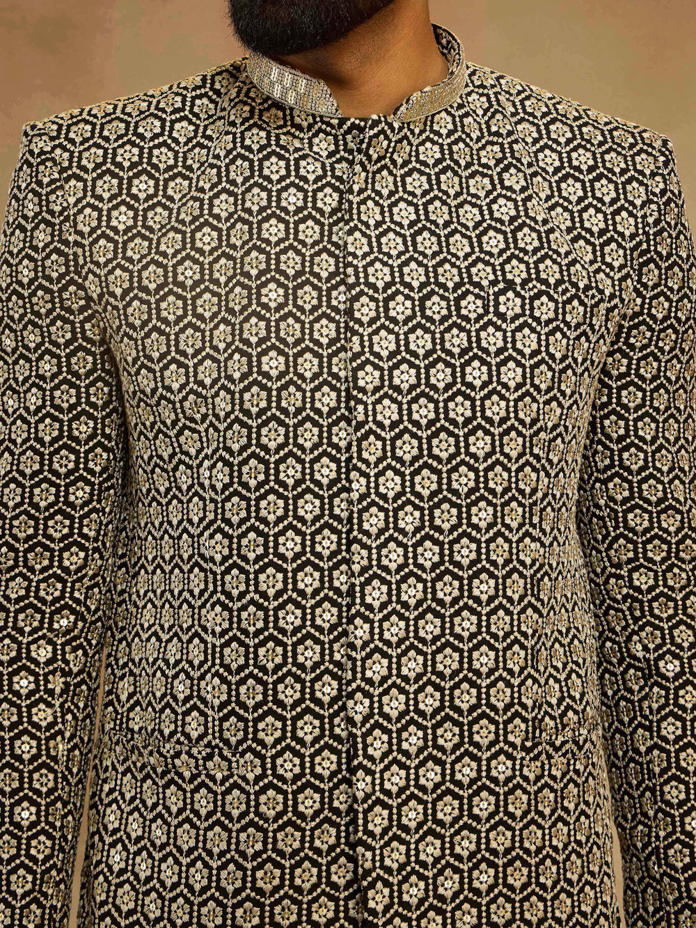 Men's Black Sequin Embroidered Jodhpuri Jacket - view 2