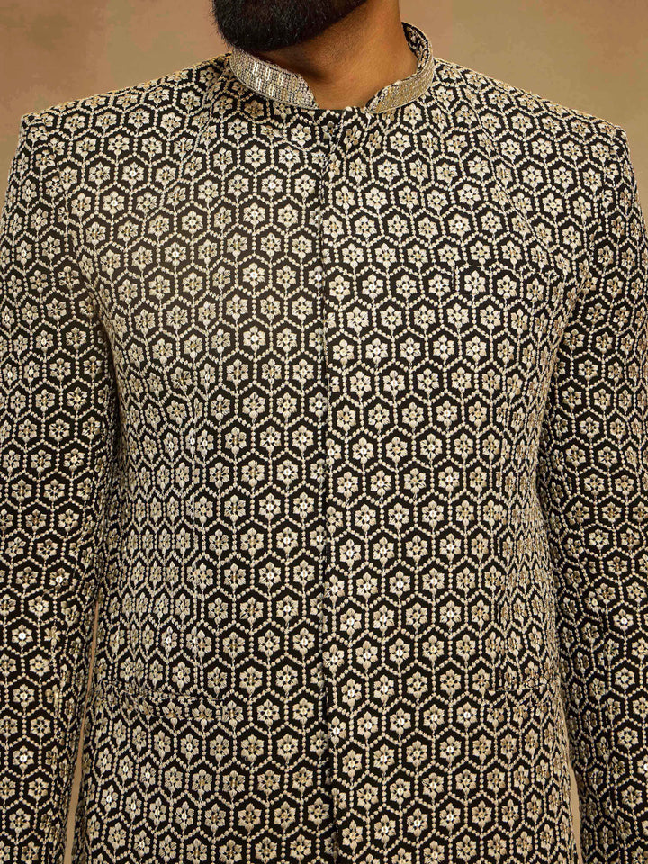 Men's Black Sequin Embroidered Jodhpuri Jacket - view 2