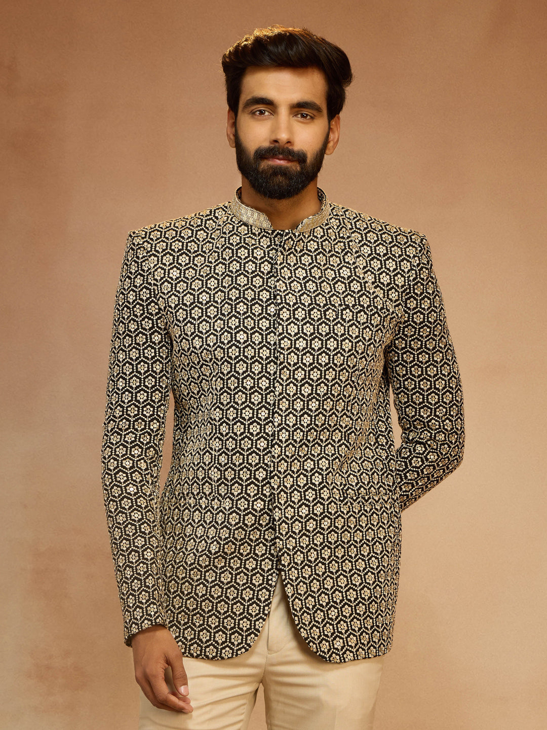 Men's Black Sequin Embroidered Jodhpuri Jacket - view 4