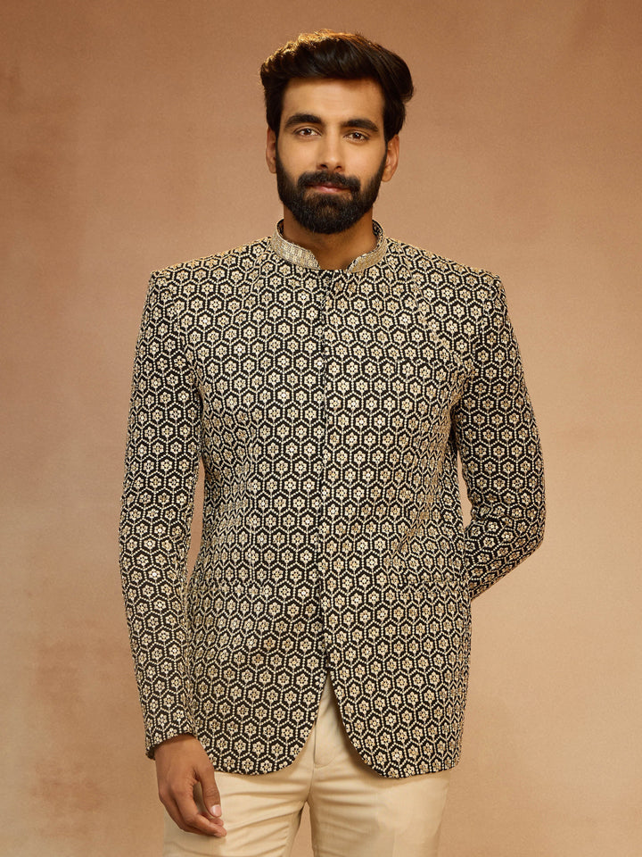 Men's Black Sequin Embroidered Jodhpuri Jacket - view 4