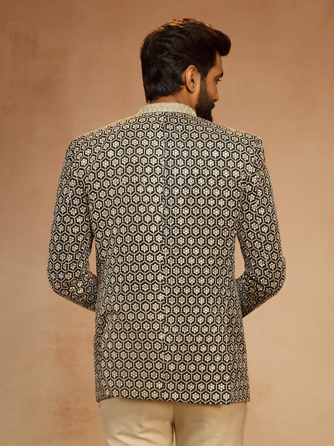 Men's Black Sequin Embroidered Jodhpuri Jacket - view 5