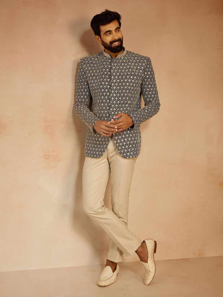 Men's Black Sequin Embroidered Jodhpuri Jacket - view 6