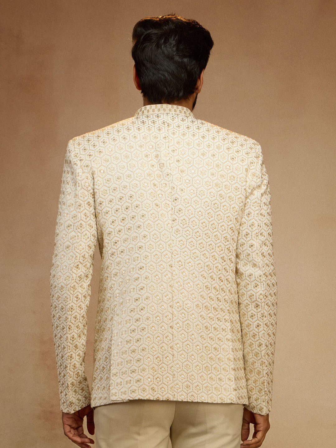 Men's Off White Sequin Embroidered Jodhpuri Jacket - view 4