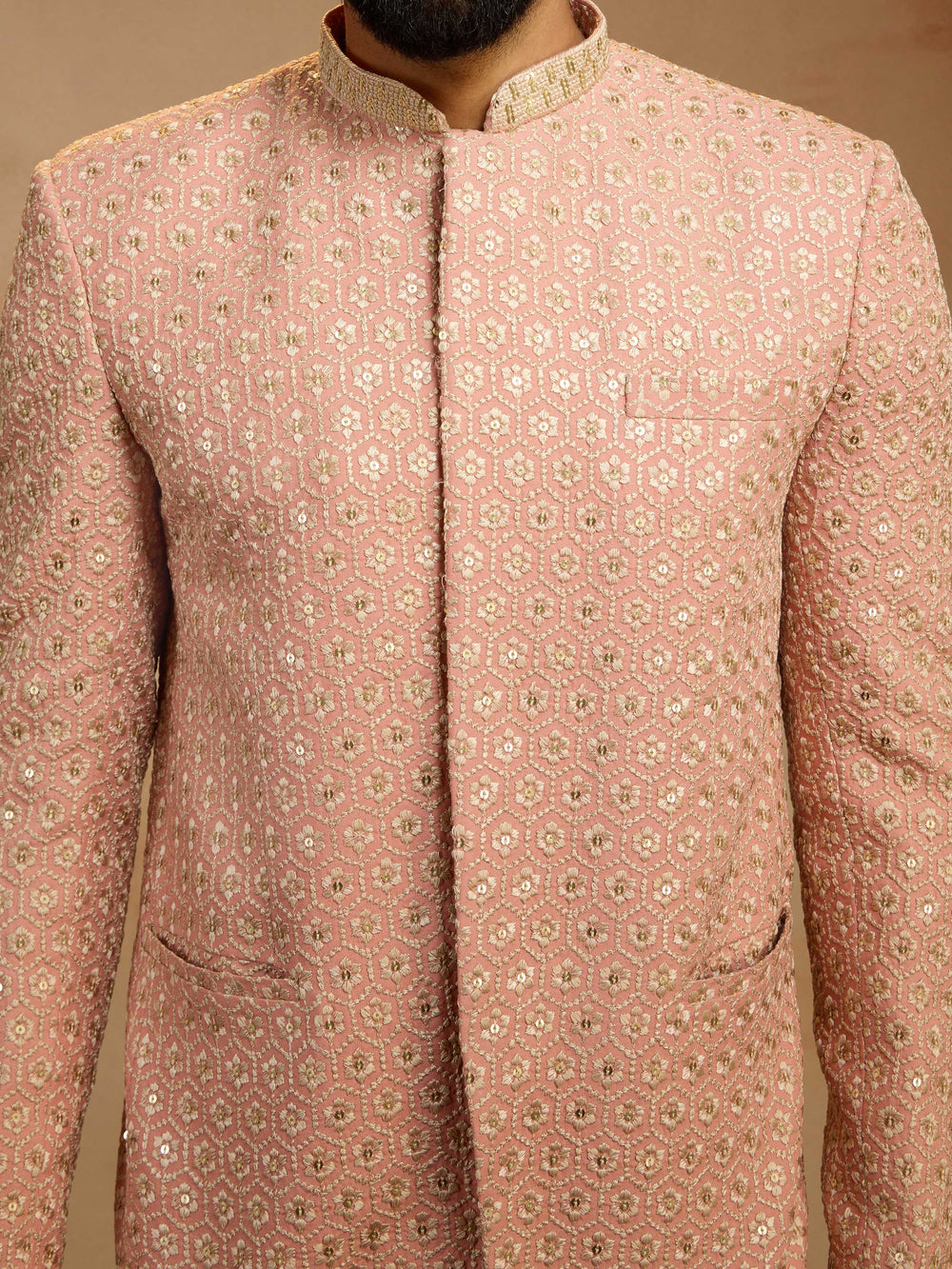 Men's Peach Sequin Embroidered Jodhpuri Jacket - view 2