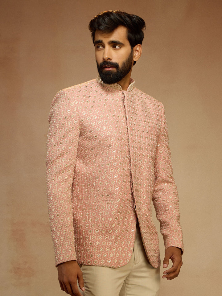 Men's Peach Sequin Embroidered Jodhpuri Jacket - view 3