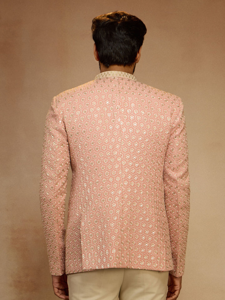 Men's Peach Sequin Embroidered Jodhpuri Jacket - view 4