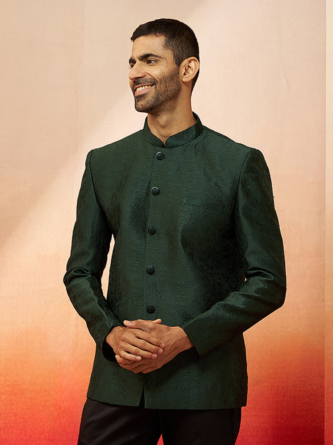 Men Bottle Green Silk Jodhpuri