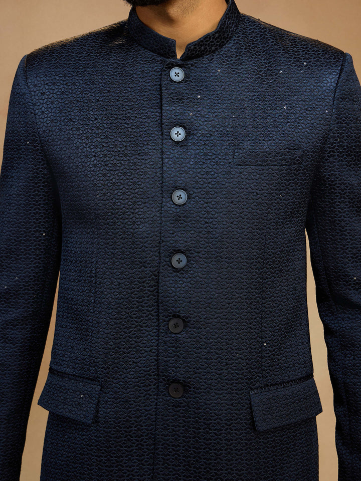 Men's Navy Blue Self-Texture Sequin Embroidery Jodhpuri - view 2