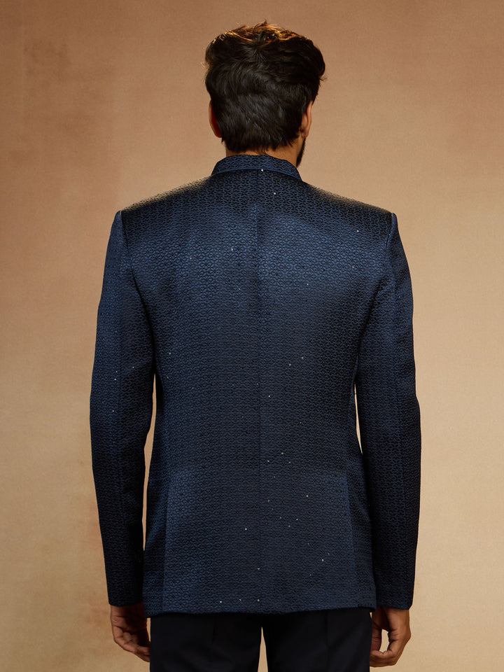 Men's Navy Blue Self-Texture Sequin Embroidery Jodhpuri - view 5