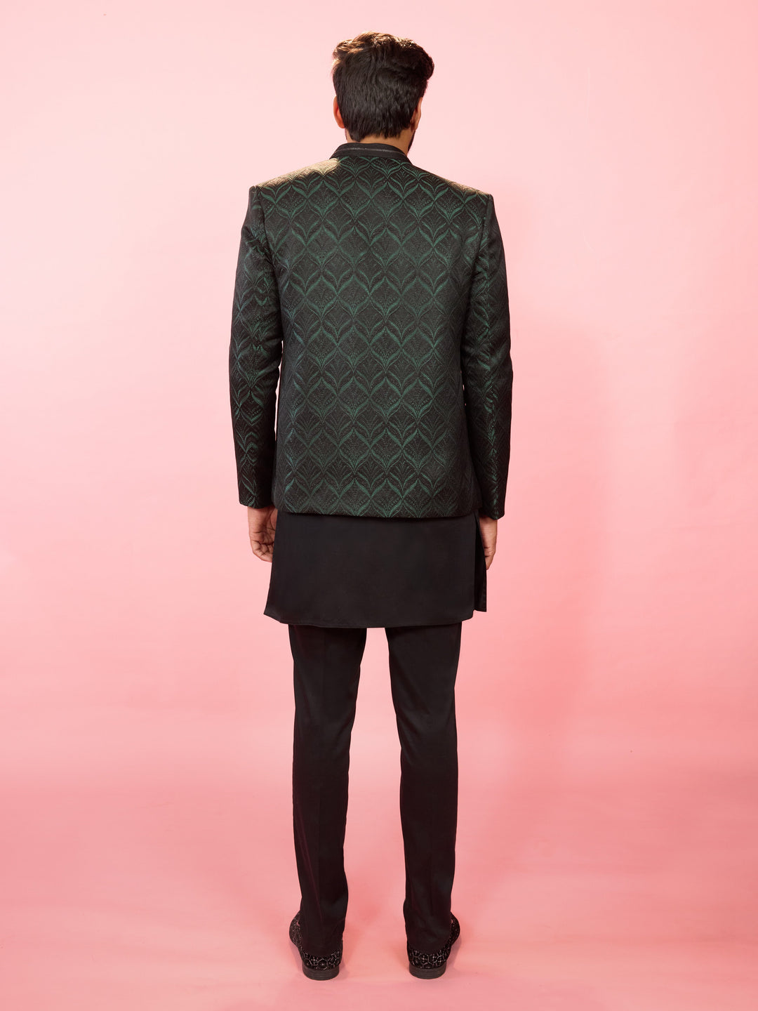Men's Bottle Green Jodhpuri with Black Satin Kurta & Pant Pyjama Set - view 5
