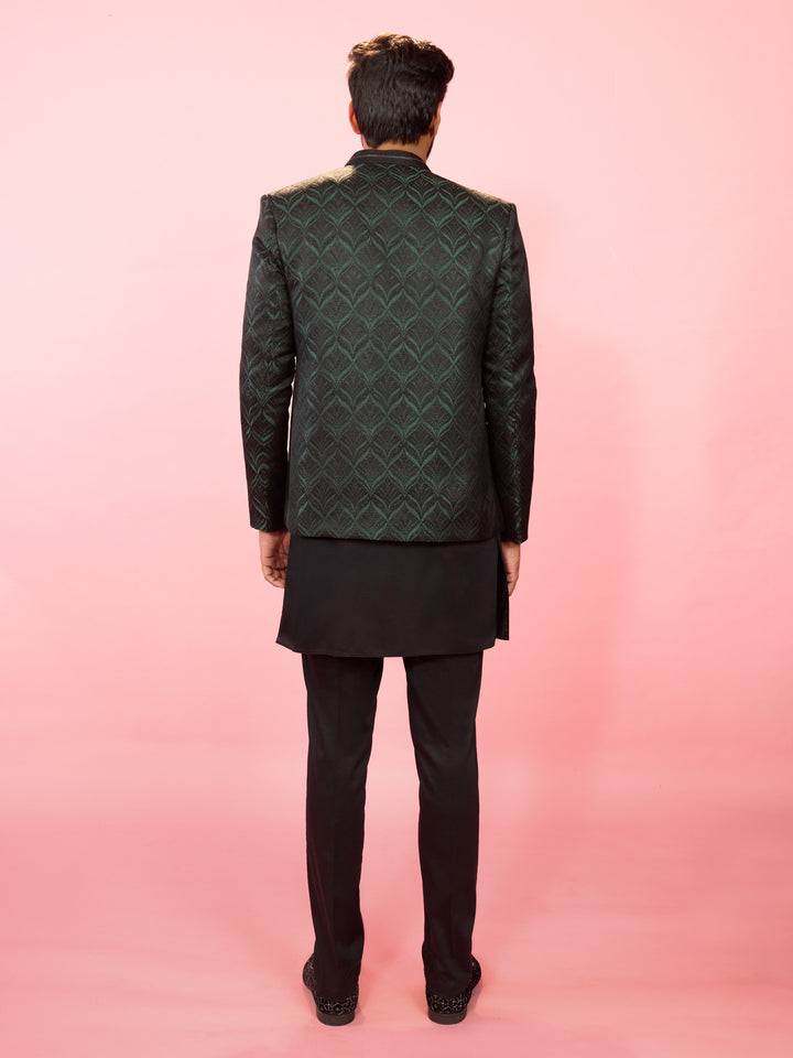 Men's Bottle Green Jodhpuri with Black Satin Kurta & Pant Pyjama Set - view 5
