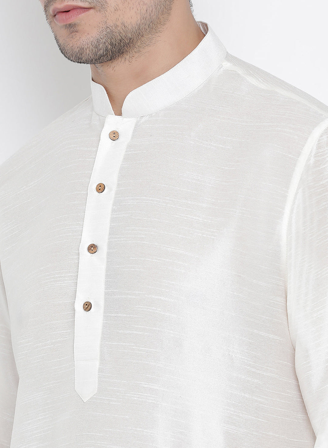 Sarvati Men's White Cotton Silk Blend Kurta and Pyjama Set