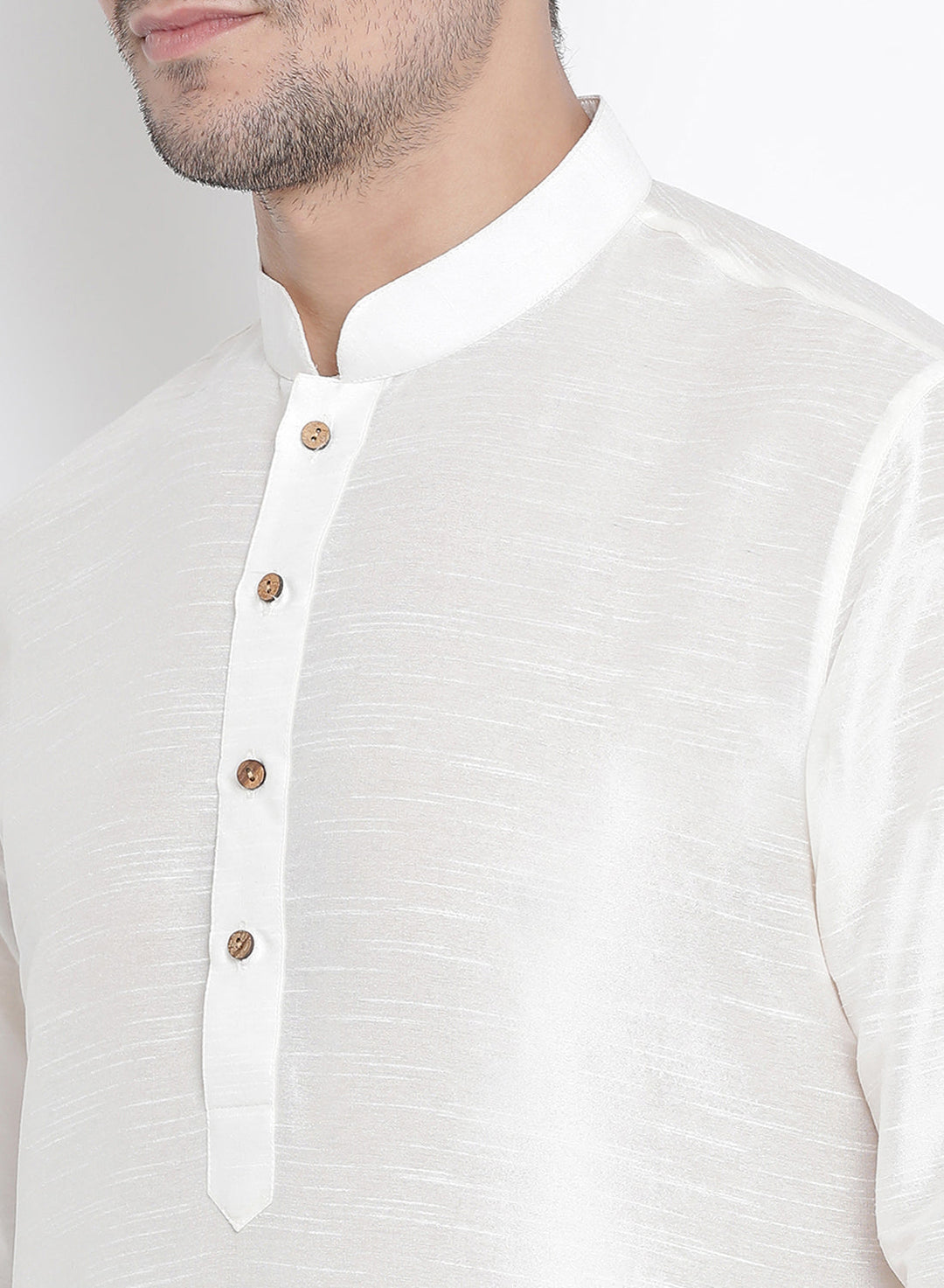 Sarvati Men's White Cotton Silk Blend Kurta and Pyjama Set