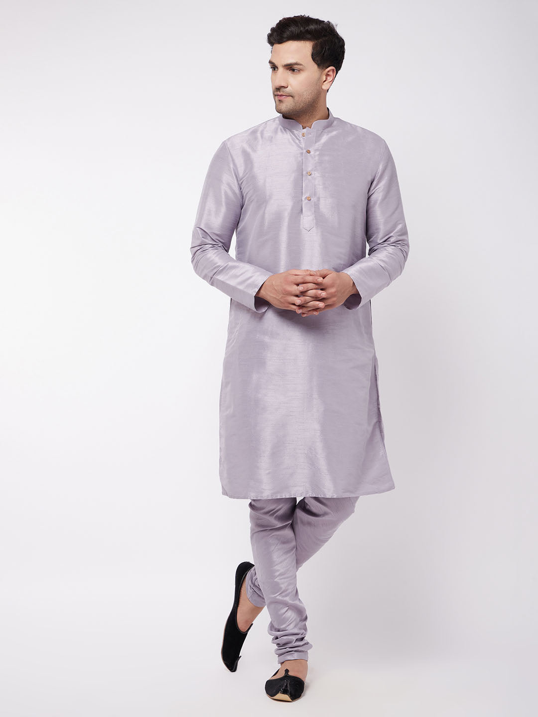 Sarvati Men's Lavender Silk Blend Kurta and Pyjama Set