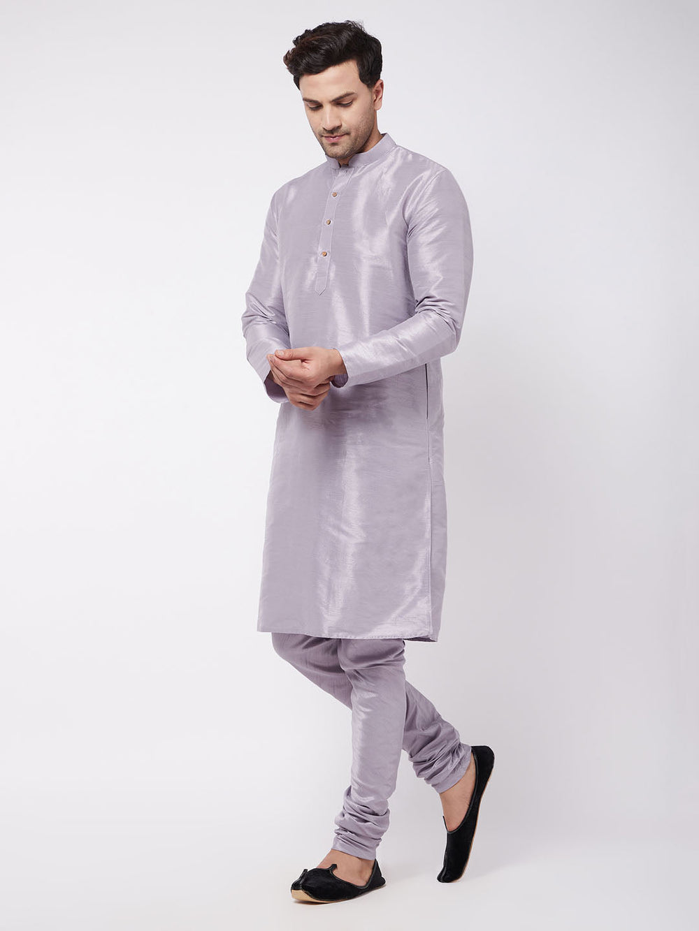 Sarvati Men's Lavender Silk Blend Kurta and Pyjama Set