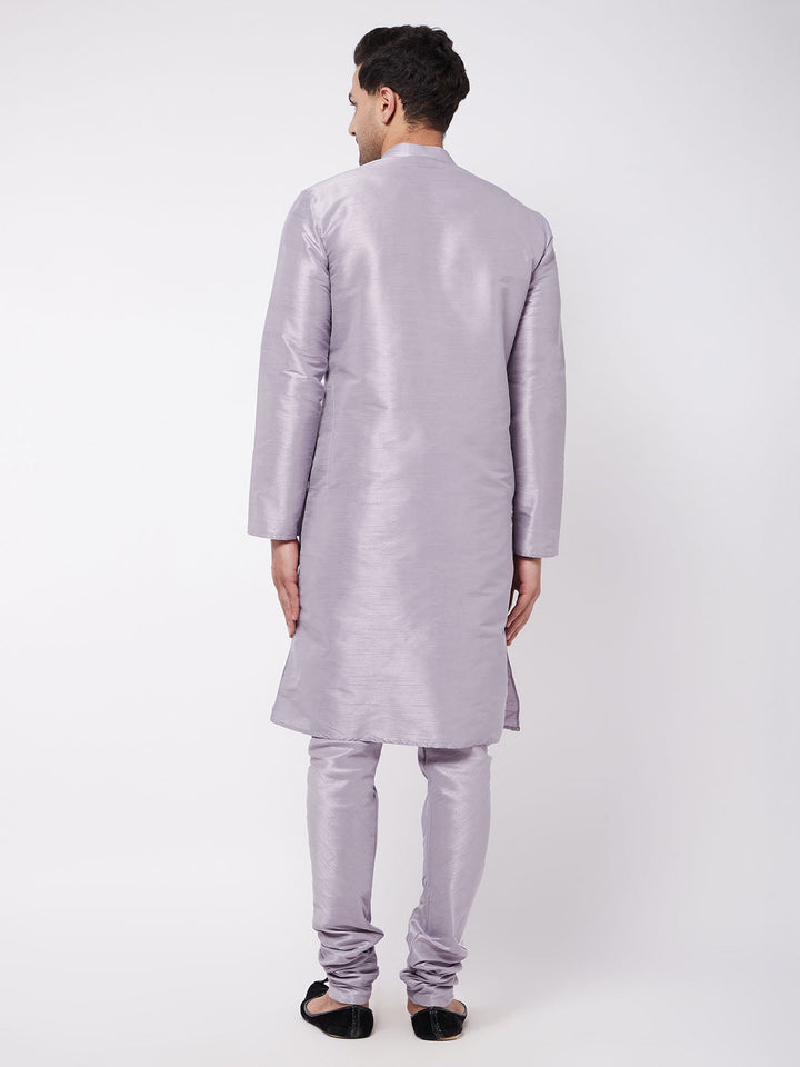 Sarvati Men's Lavender Silk Blend Kurta and Pyjama Set