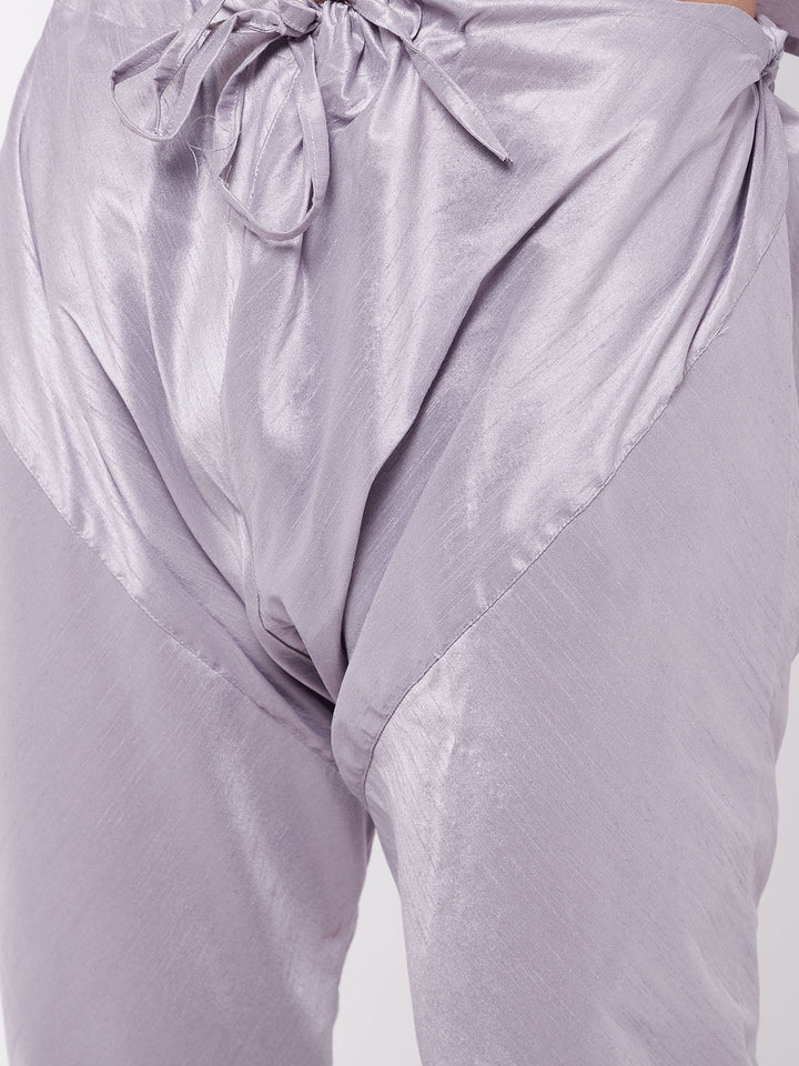 Sarvati Men's Lavender Silk Blend Kurta and Pyjama Set