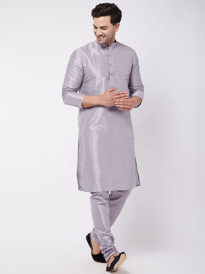 Sarvati Men's Lavender Silk Blend Kurta and Pyjama Set