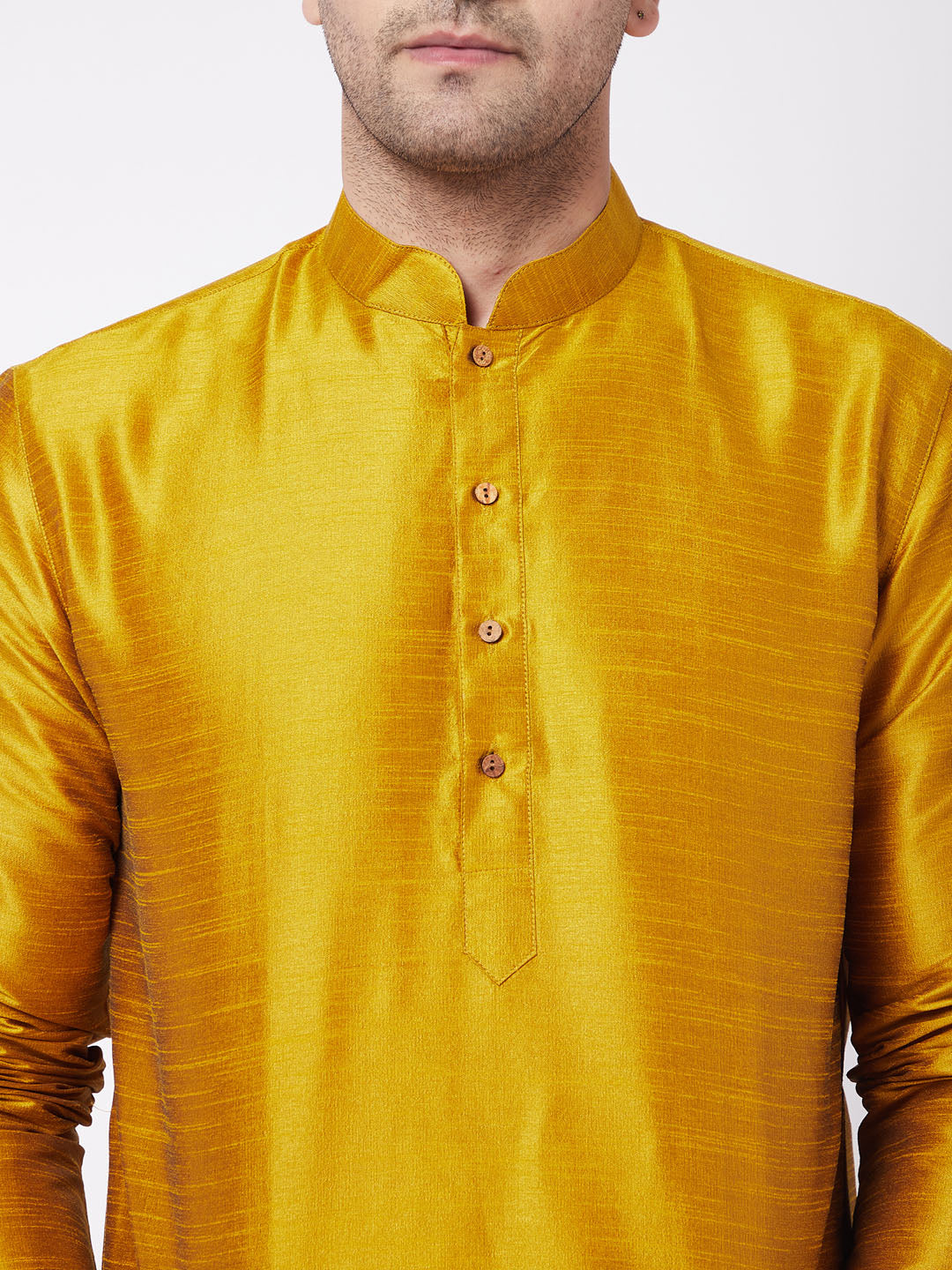 Sarvati Men's Mustard And Black Silk Blend Dhoti Kurta Set