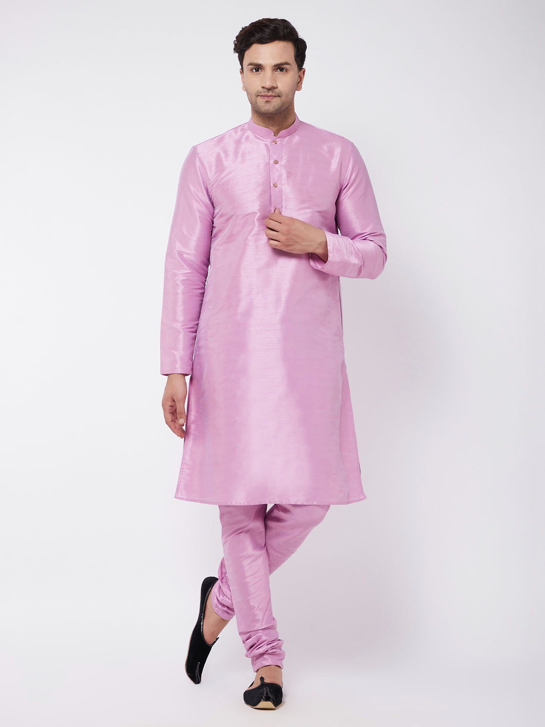 Sarvati Men's Onion Pink Silk Blend Kurta and Pyjama Set