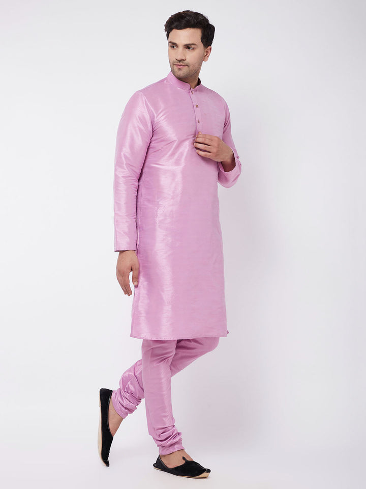 Sarvati Men's Onion Pink Silk Blend Kurta and Pyjama Set