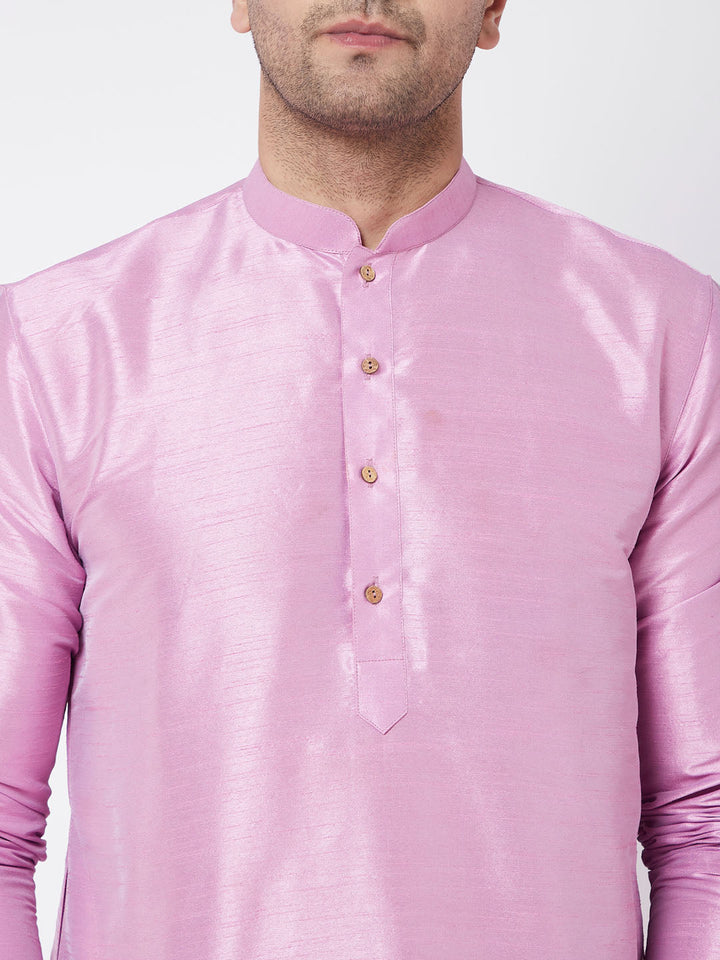 Sarvati Men's Onion Pink Silk Blend Kurta and Pyjama Set