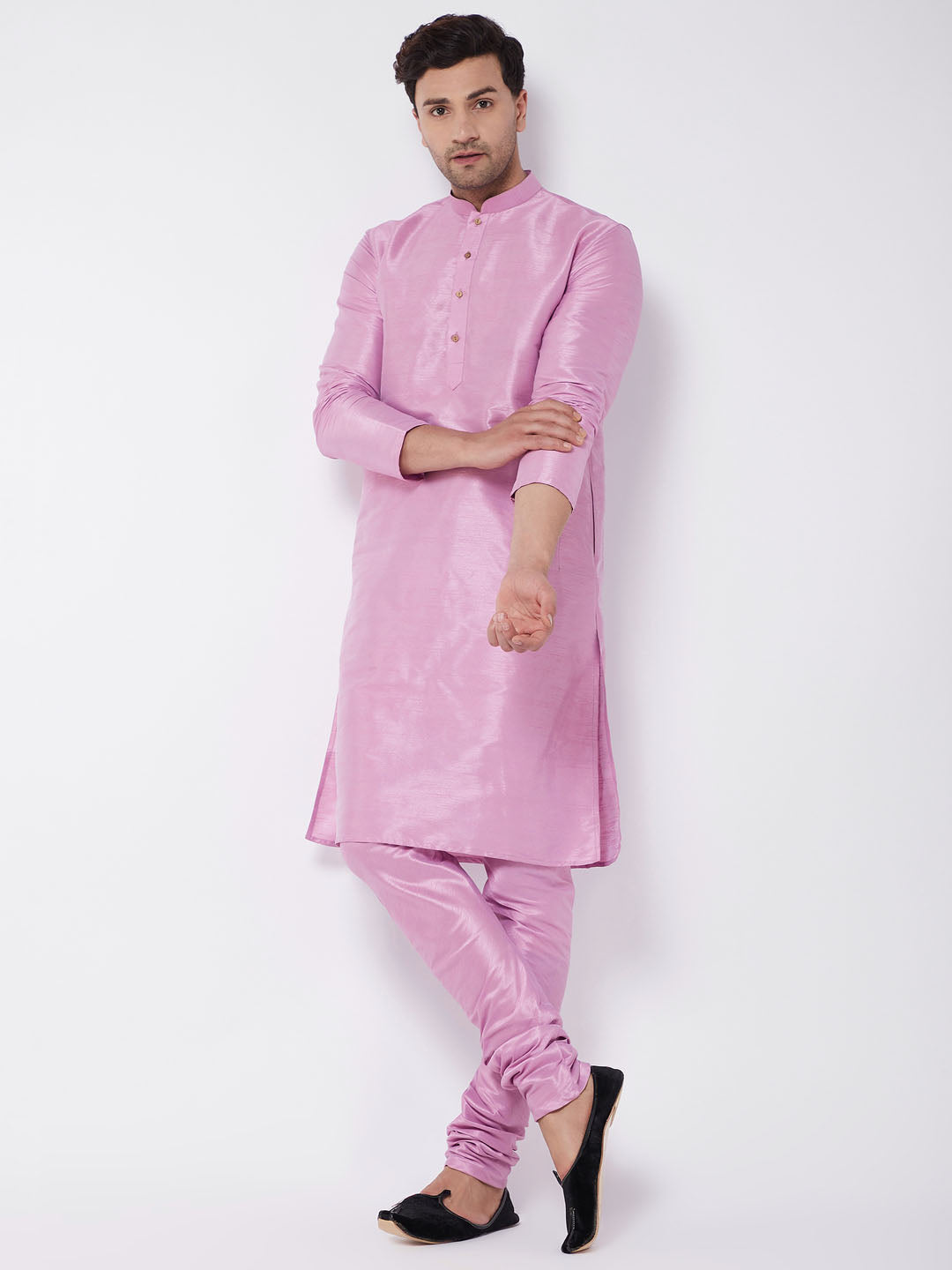 Sarvati Men's Onion Pink Silk Blend Kurta and Pyjama Set